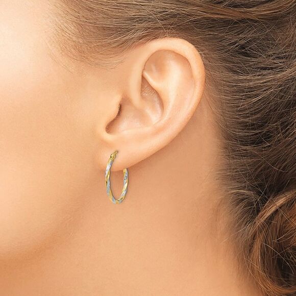 Kazi Luxury 14k Yellow Gold & Rhodium Hollow Twisted Hoop Earrings